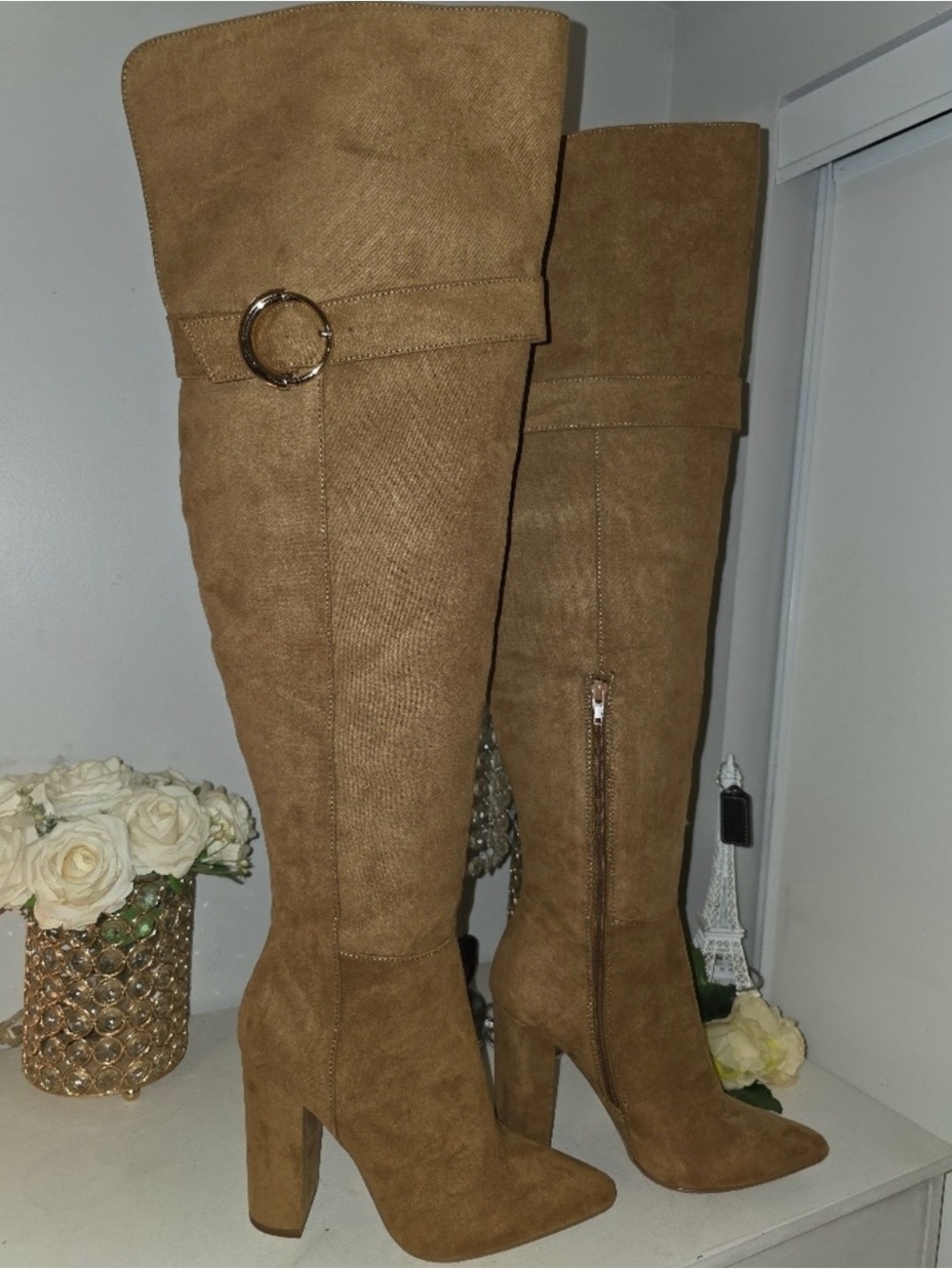 Women's Tall Suede-Look Knee-High Boots in Camel